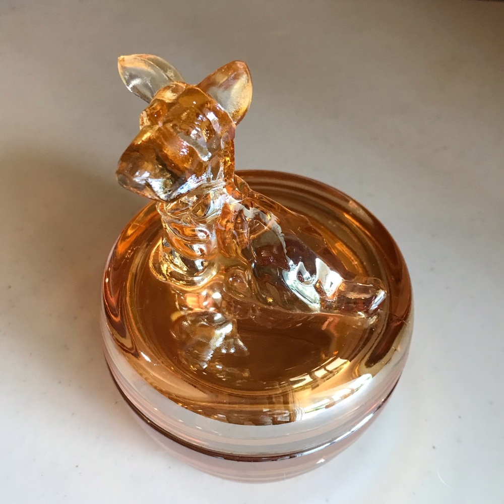 Vintage Jeanette Glass Scotty Dog Carnival Glass Powder Trinket Box - Picture 4 of 6